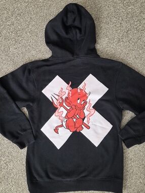 Sam And Colby XPLR Hoodie Mens Size M Baby Devil Graphic Black Pullover